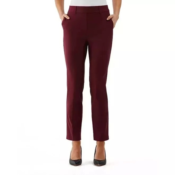 Rafaella Women's Stretch Ankle Pants Pull-On Elastic Waist Dress Pants maroon - Picture 1 of 5